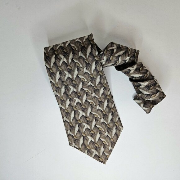 Pierre Cardin Mens Woven Patterned Silk Tie Brown Beige Vintage Necktie - Picture 8 of 8